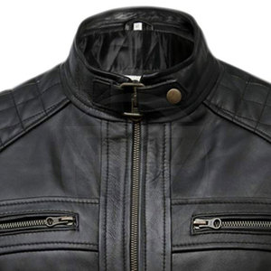 Chaqueta de motorista de piel de vaca de invierno para hombre personalizada al por mayor chaqueta de cuero negro con cuello levantado de nuevo diseño - Product Image 5