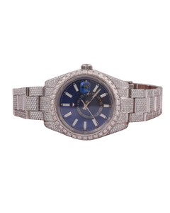 Reloj de Pulsera Automático de Lujo Estilo Hip Hop, Esfera Azul con Detalles en Oro Blanco y Moissanita, Caja Cuadrada con Diferentes Formas y Cortes - Product Image 1