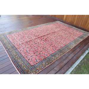 Vintage Large Rug 5.7x9.4 ft, <b>Red</b> Blue Ombr Rug <b>Wool</b> - Product Image 2