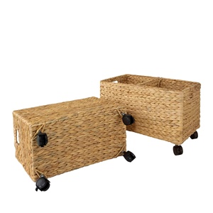 Vietnamese Wholesale Water Hyacinth Wheeled Underbed <b>Storage</b> <b>Basket</b> with <b>Lid</b> for Home Organizing - Product Image 2