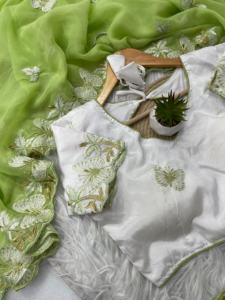 ส่าหรีผ้าไหมชิมเมอร์แท้เนื้อนุ่มพร้อมงานปักและขอบก้นแนวแฟนซีสไตล์ทันสมัย - Product Image 3