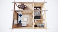 Maison en bois Semfya, cabane en rondins préfabriquée à 3 pièces, Oscar-Modern Garden Guesthouse, maison d'hôtes en bois massif pour jardin, cour, 5 ans