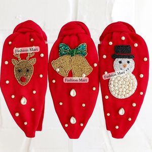 Luxury Red Fabric Hairbands With Pearl And Crystal <b>Beads</b>- Christmas Tree, Candy Cane, Angel, Wreath And Snow Globe Design - Product Image 6