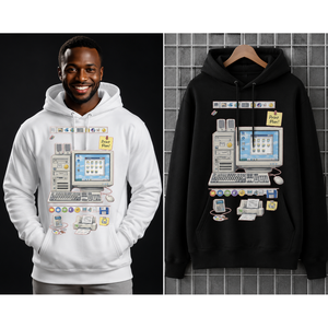 Felpa con Cappuccio Unisex Cyber Tech - Nera o Bianca con Ricamo 3D, Antipiega, in Cotone, Taglia XL - Product Image 1