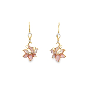 Pendientes Colgantes Modernos de Oro Amarillo de 14K con Madreperla Rosa Floral y Cuarzo para Bodas, Fiestas, Aniversarios o Regalos |   OEM - Product Image 1