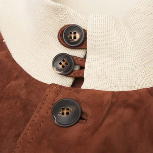 <b>Men's</b> <b>Suede</b> Bomber <b>Jacket</b> Solid Color Stand Collar Button Closure Autumn Casual Wear - Product Image 3