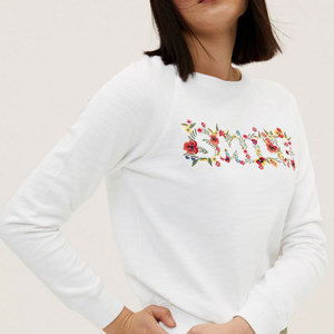 Sudadera Premium para Mujer con Cuello Redondo y Estampado de Logotipo, Lavado Ácido, Mezcla de Poliéster/Algodón, Estilo Casual Holgado - Product Image 5