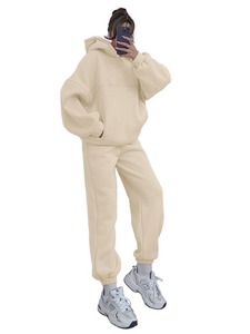 Vente chaude femmes survêtement automne hiver épais 2 pièces pantalons de survêtement et ensembles à capuche lâche Baggy Jogging costumes - Product Image 4