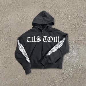 Sudadera con capucha recortada para mujer Premium, logotipo impreso de marca personalizada en la tela de punto frontal para ropa deportiva de invierno de longitud corta - Product Image 2