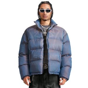 Abrigo acolchado informal sencillo de manga larga con cremallera frontal para hombre, chaqueta acolchada de suministro personalizado OEM/ODM para hombre, abrigos acolchados ligeros - Product Image 3