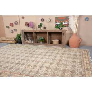 Vintage <b>Turkish</b> <b>Rug</b> Classic Beige 7.1 X 10.3ft Handmade Patchwork Wool with Latex Backing Rectangle Model for Bedside - Product Image 2