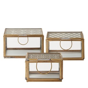 Luxury Brass Frame Glass Storage <b>Box</b> With Dividers Tea Bag Organizer Modern Desktop Cosmetic Makeup Jewelry Display <b>Box</b> Holder - Product Image 5
