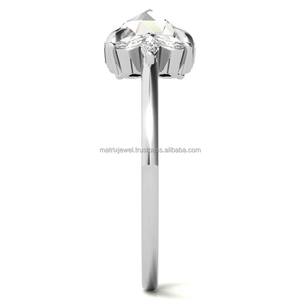 Bague de fiançailles et de mariage en argent sterling 925 massif avec moissanite 2 carats et pavé de diamants, incrustation latérale en forme de poire, pour femme - Product Image 5