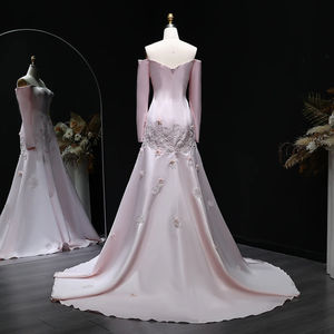 Jancember lz537 دبي ساتان قارب الرقبة 3d زهرة فستان سهرة الحزب - Product Image 2