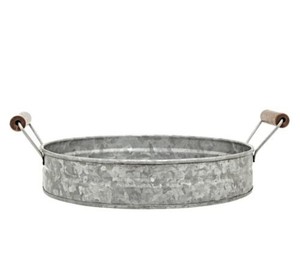 VISHAL HANDICRAFT Indoor Outdoor Galvanized Steel Modern Rectangle Display <b>Tray</b> Metal Serving Platter Side Handles Events Home - Product Image 5