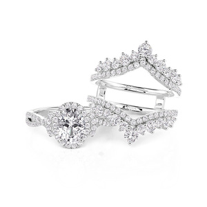 Juego de anillos nupciales Jeulia Twisted Oval Halo con realce en forma de V - Product Image 3