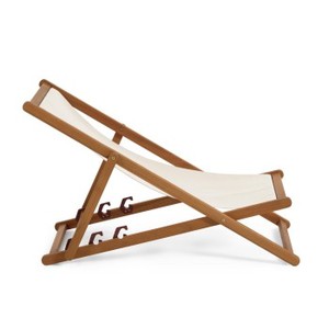 Adrena Chaise longue en bois de teck massif de haute qualité Finition naturelle et tissu anti-soleil Mobilier d'extérieur pour usage général - Product Image 6