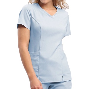 Custom OEM 2026 Fashion Unisex Plain <b>Scrub</b> Shirt Slim Fit Short Sleeve Multi Pockets Design Breathable Knitted <b>Scrub</b> <b>Tops</b> - Product Image 1