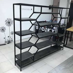 Étagère décorative multifonctionnelle moderne en bois de caoutchouc avec structure en fer élégante 196x30x155cm pour salon - Product Image 5