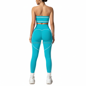 Conjunto de Yoga OEM Personalizado sin Costuras para Mujer: Top Bandeau sin Tirantes y Leggings de Cintura Alta, Traje de Entrenamiento de 2 Piezas con Ribete en Contraste, Ropa Deportiva - Product Image 2