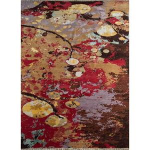 Alfombra Rectangular Grande de Lana y Viscosa Anudada a Mano, Color Rojo Anaranjado, Diseño Abstracto para Sala de Estar, Regalo para el Hogar - Skwv-12 - Product Image 1