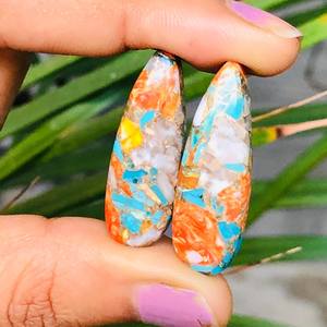 หินธรรมชาติสไปซี่หอยนางรมสีเทอร์ควอยส์พลอยรูปทรงลูกแพร์เรียบยาวแบบหลวมสำหรับทำเครื่องประดับงานหัตถกรรม DIY ขายส่ง - Product Image 3