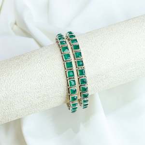 Aasma 925 Sterling Silver Geometric Women's Fine <b>Bangle</b> with Channel <b>Set</b> Emerald Cut Semi-Precious Emerald Stone Everyday Wear - Product Image 4
