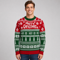 Pull en tricot pour homme FNJIA, motif jacquard de Noël, rouge et vert, col rond, manches longues, motif flocon de neige, vêtements en gros OEM