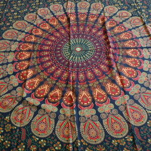 Tapiz Redondo Grande y Pequeño, Decoración Hippie para Colgar en la Pared, Decoración para Dormitorio, Mantel, Redondo con Flecos, Estilo Bohemio Chic, Mantel de Playa, Mandala India - Product Image 1