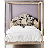 Cama con Dosel de Madera de Teca Sólida Tallada a Mano, Estilo Tradicional, Tamaño King, con Almacenamiento, Ecológica, Duradera y Cómoda