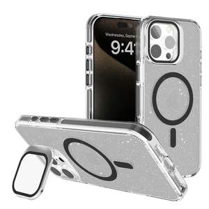 Étui magnétique transparent avec paillettes, béquille et protection d'appareil photo pour iPhone 16 Pro Max - Product Image 1