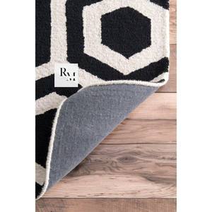 Alfombra de lana copetuda a mano de diseñador moderno de tamaño personalizable, marfil blanco y negro abstracto para sala de estar - Product Image 4