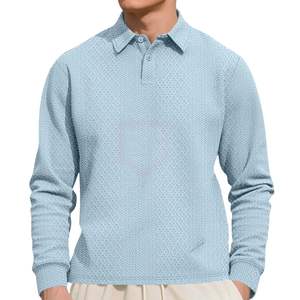 Polo en maille pour homme, manches longues, boutonné devant, décontracté, anti-boulochage, 100% polyester, 210g, texture polo - Product Image 1