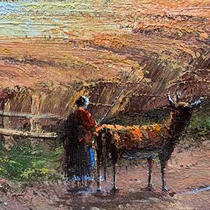 20 \ "X 24 \" pitture ad olio dipinte a mano di arte arte classica disegno del campo in stile Art déco blu incorniciato arte della parete per il soggiorno - Product Image 1