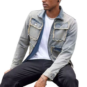 Veste en jean décontractée pour homme, coupe slim, en coton, à la mode, avec boutons, effet délavé, coupe-vent, respirante, en gros, marque privée - Product Image 4