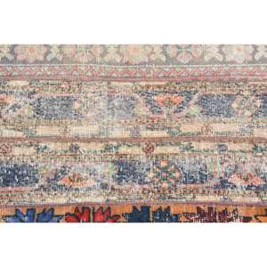 Tapis turc vintage classique, motif patchwork orange et bleu, fait main, en laine avec envers en latex, grand rectangle 2,6x6,7 pieds, poils moyens - Product Image 5