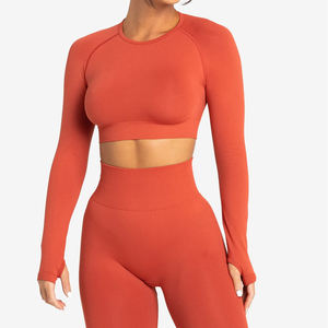 Logo personnalisé OEM Ensembles de femmes de yoga et fitness en vente/Ensemble deux pièces pour femmes Ensembles côtelés à manches longues grande taille - Product Image 2
