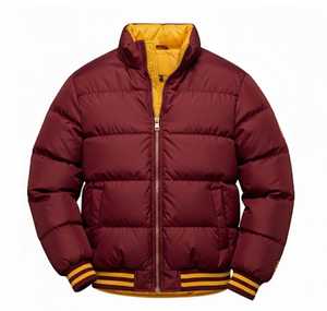 Veste matelassée en laine chaude d'hiver, couleur unie, col montant, fermeture éclair, détail bouton, impression personnalisée sur le devant, mode décontractée pour homme, bulle - Product Image 3