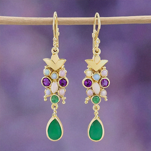 Ensemble de bijoux en argent de créateur-Boucles d'oreilles longues multi-pierres avec placage à l'or coulé en poire pour mariage ou cadeau - Product Image 4