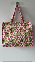 Bolso Tote de Algodón Acolchado con Patrón Sólido Hecho a Mano, Ecológico para Viajes, Cierre Abierto, Todas las Temporadas, Vacaciones de Verano, Compras en la Playa
