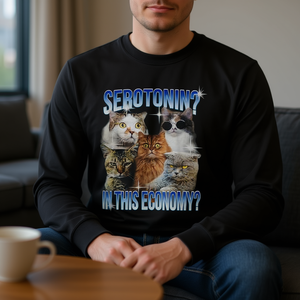 Serotonin In This Economy Cat <b>Meme</b> Long Sleeve T-<b>Shirt</b> - Product Image 3