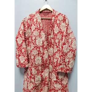 เสื้อคลุมอาบน้ำกิโมโนผ้าคอตตอนลายบล็อกแขนกุดสำหรับฤดูใบไม้ร่วงเสื้อคลุมอาบน้ำสไตล์อินเดียชุดนอนสำหรับฤดูหนาวสำหรับฤดูใบไม้ผลิและฤดูร้อน - Product Image 4