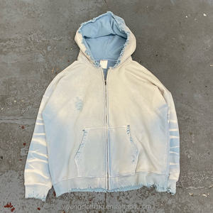 Sweats à capuche streetwear personnalisés pour hommes hiver Vintage en détresse lavage à l'acide conception goutte épaule lourde éponge française 100% coton - Product Image 2