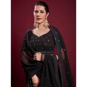 Lehenga Choli Negro de Georgette con Bordado de Hilo y Gota Patti, Conjunto de Boda para Mujer, Listo para Usar - Product Image 4