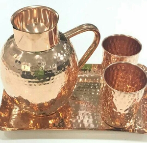 Pichet en cuivre unique le plus vendu avec gobelet 1OO % pichet de conception martelé en cuivre avec ensemble de deux gobelets - Product Image 6