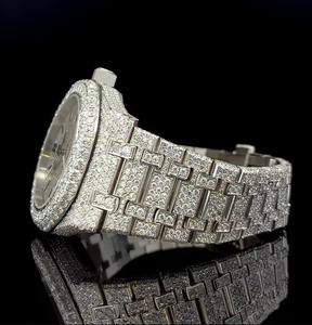 Offre Spéciale luxe hommes mouvement à Quartz montre Style glacé plein CZ réglage boîtier en alliage verre fenêtre pointeur affaires Hip Hop bande - Product Image 4