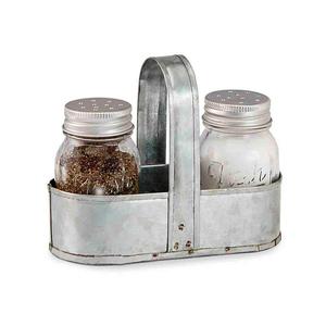 Silver Metal & wooden Base Salt & Pepper Shakers Holder <b>Set</b>, Salt <b>and</b> Pepper <b>Set</b> with Caddy for Restaurants, Farmhouse Decor - Product Image 4