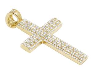 Pendentif croix personnalisé en argent 925 plaqué or rose pour homme Style Hip Hop avec baguette de moissanite glacée Diamant rond Style religieux - Product Image 1