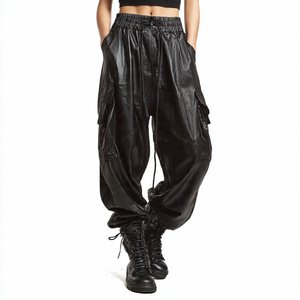 Baggy Women Leather <b>Trouser</b> Pants Streetwear Sheep Skin <b>Winter</b> Wear Leather Pant Ladies Outwear PU Leather <b>Trouser</b> - Product Image 2