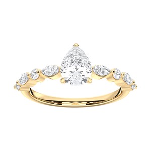 Bague de fiançailles sophistiquée en forme de poire, ronde et marquise de 1,36 ct avec diamant de laboratoire en or 14 carats, vente en gros OEM - Product Image 4